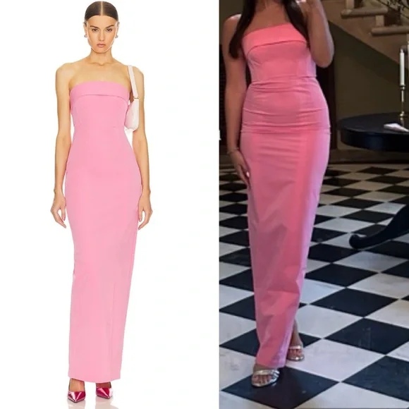 Helsa Tech Gabardine Long Strapless Dress in Very Pink - Picture 1 of 13